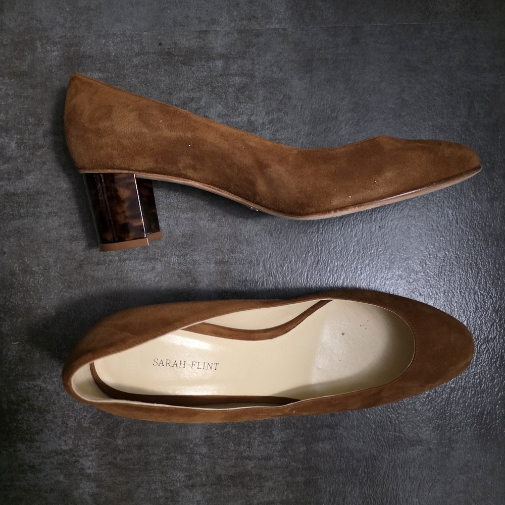 Sarah Flint Perfect Round Toe Pump Cognac Suede Women's Size 39